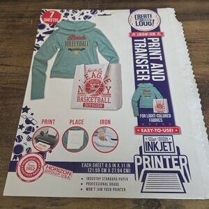 Create with Loud Inkjet Iron On‎ Transfer Sheets Light Colored Fabrics 4 Sheets